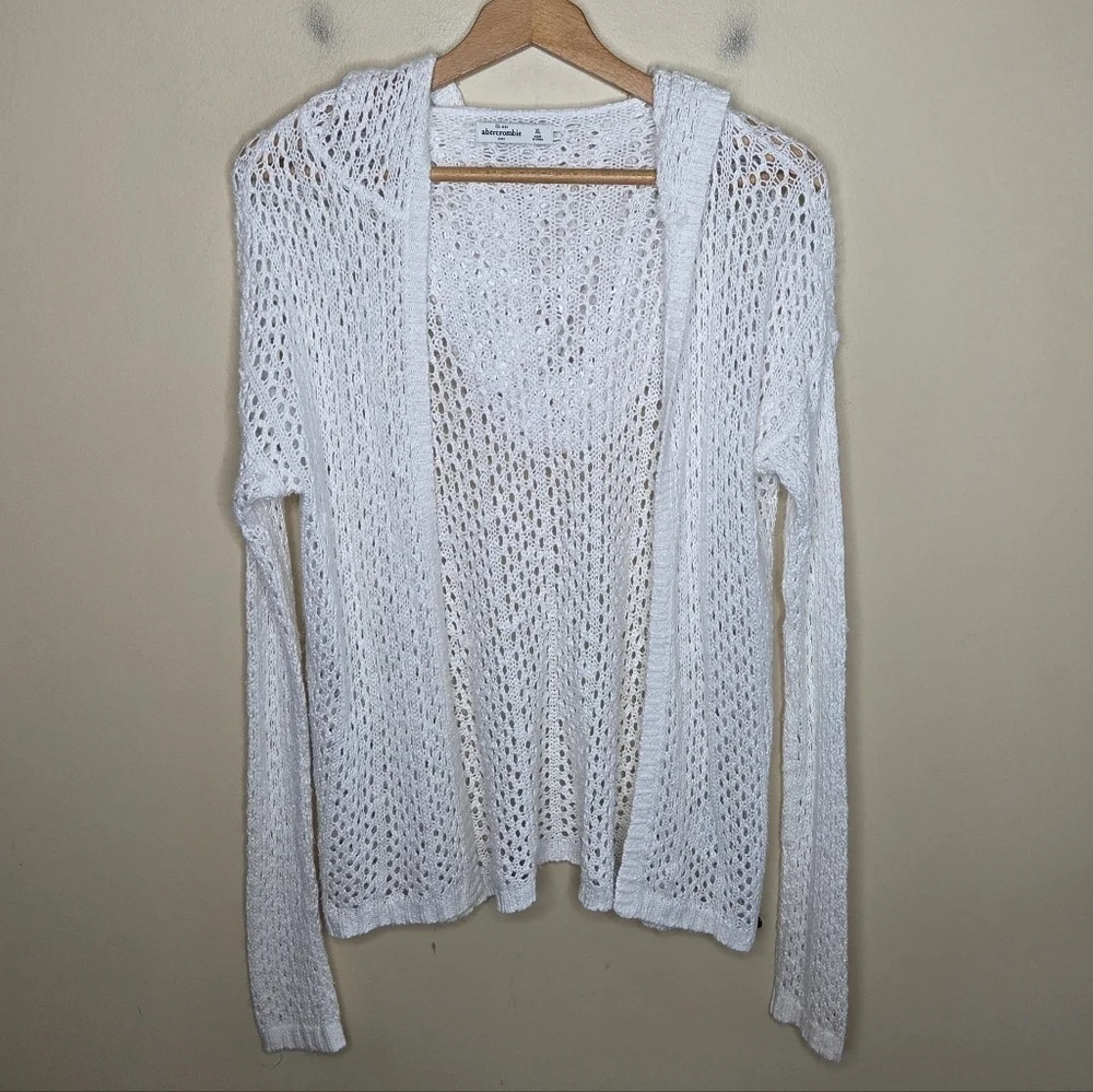 Abercrombie Kids | White Open Knit Hooded Cardigan Fisherman Core Kids Size XL